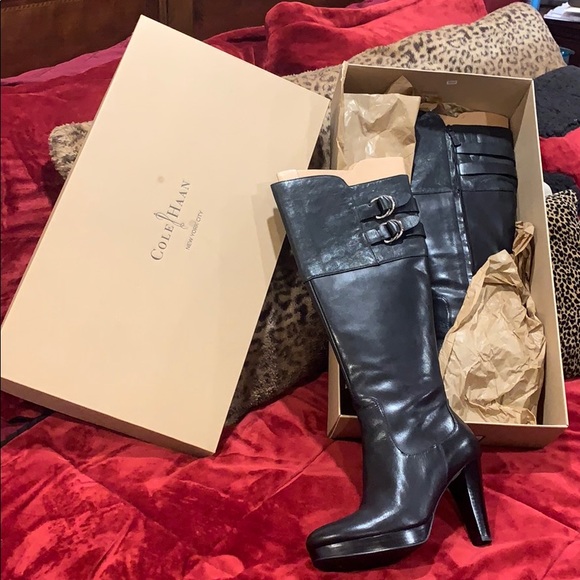 NWT Cole Haan  Tall black leather boots - Picture 1 of 12